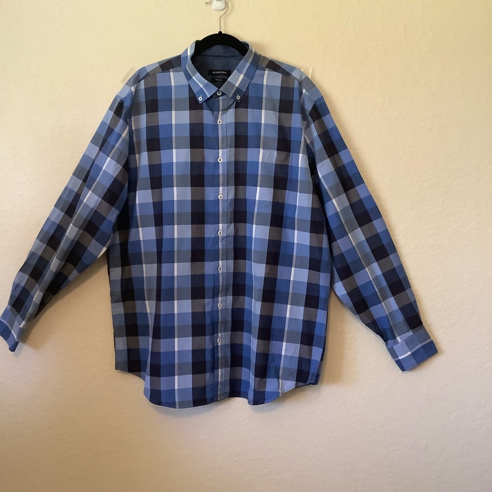 Bugatchi Blue Plaid Cotton XXL Longsleeve Shirt